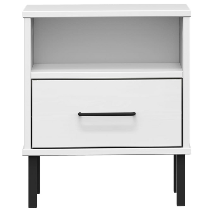 OSLO Bedside Cabinet with Metal Legs - White Solid Pine Wood Nightstand | Modern & Functional - Premium  from Home Treasures - Just £54.99! Shop now at Home Treasures