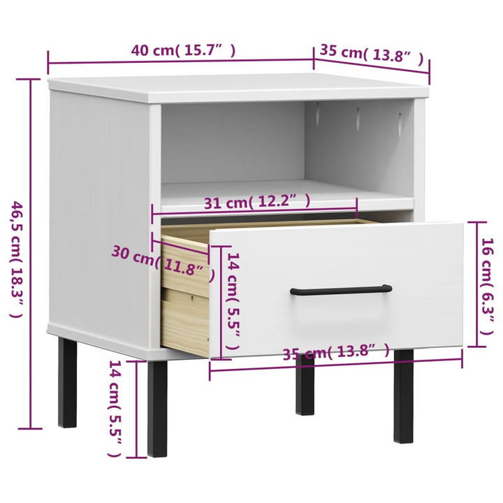 OSLO Bedside Cabinet with Metal Legs - White Solid Pine Wood Nightstand | Modern & Functional - Premium  from Home Treasures - Just £54.99! Shop now at Home Treasures