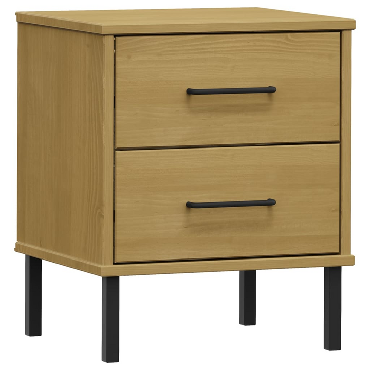 OSLO Bedside Cabinet with Metal Legs in Brown Solid Pine Wood, 2 Spacious Drawers, Industrial Style Nightstand - Premium  from Home Treasures - Just £47.99! Shop now at Home Treasures