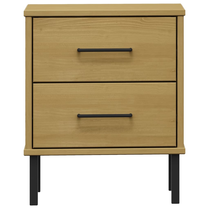 OSLO Bedside Cabinet with Metal Legs in Brown Solid Pine Wood, 2 Spacious Drawers, Industrial Style Nightstand - Premium  from Home Treasures - Just £47.99! Shop now at Home Treasures