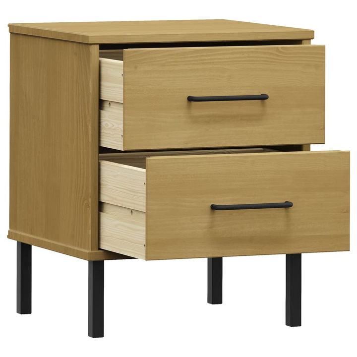 OSLO Bedside Cabinet with Metal Legs in Brown Solid Pine Wood, 2 Spacious Drawers, Industrial Style Nightstand - Premium  from Home Treasures - Just £47.99! Shop now at Home Treasures