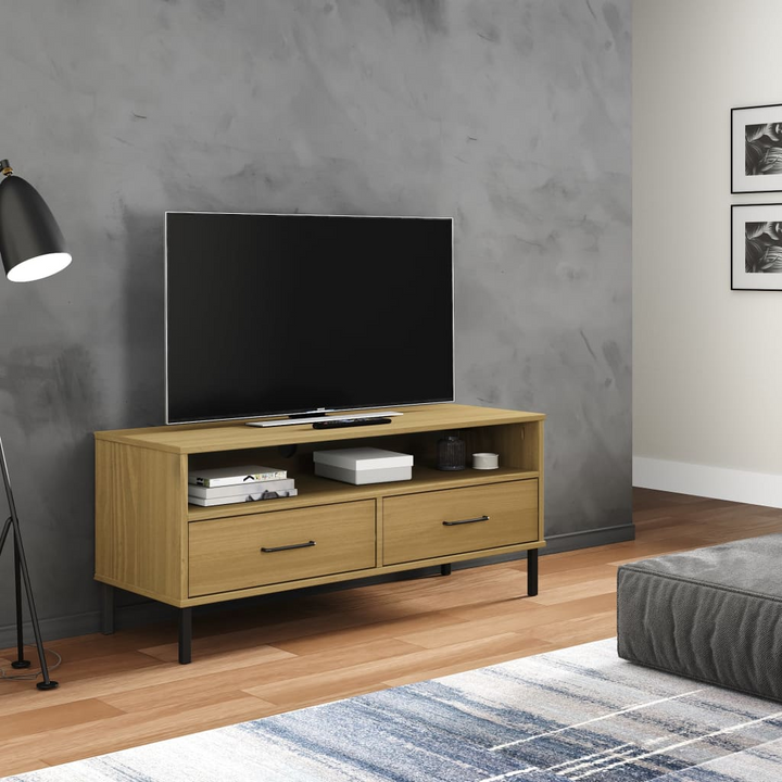 OSLO Solid Wood Pine TV Cabinet with Metal Legs in Brown - Modern Rustic | Stylish & Durable - Premium  from Home Treasures - Just £67.99! Shop now at Home Treasures