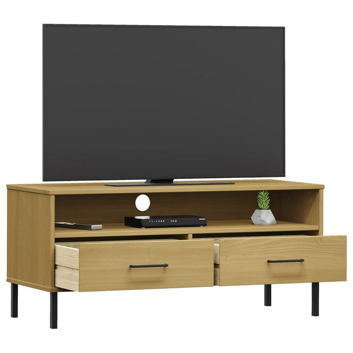 OSLO Solid Wood Pine TV Cabinet with Metal Legs in Brown - Modern Rustic | Stylish & Durable - Premium  from Home Treasures - Just £67.99! Shop now at Home Treasures