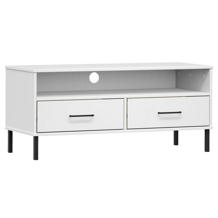 Stylish OSLO TV Cabinet with Metal Legs - White Solid Wood Pine | Modern Media Unit with Spacious Storage - Premium  from Home Treasures - Just £71.99! Shop now at Home Treasures