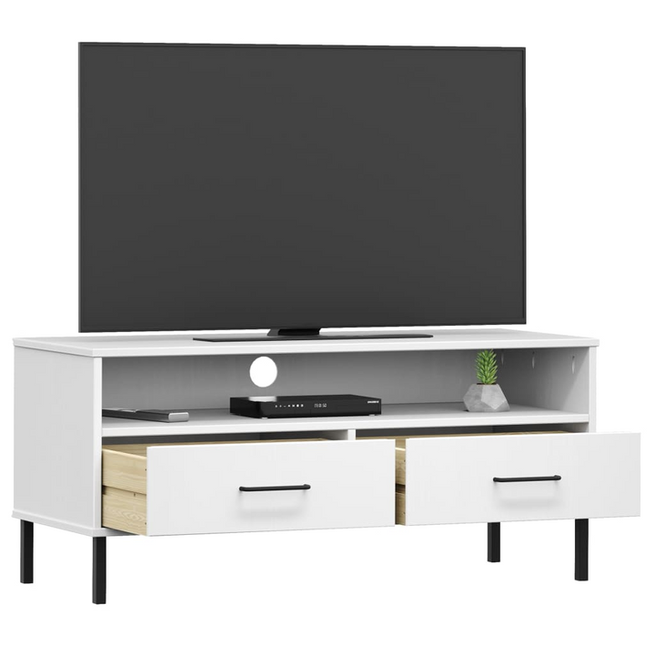 Stylish OSLO TV Cabinet with Metal Legs - White Solid Wood Pine | Modern Media Unit with Spacious Storage - Premium  from Home Treasures - Just £71.99! Shop now at Home Treasures