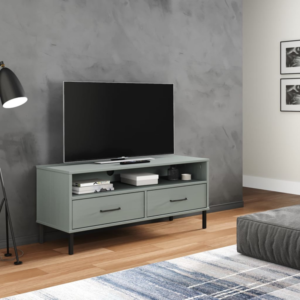 OSLO Grey Solid Wood Pine TV Cabinet with Metal Legs - Modern & Sturdy Media Unit for Elegant Living Spaces - Premium  from Home Treasures - Just £70.99! Shop now at Home Treasures