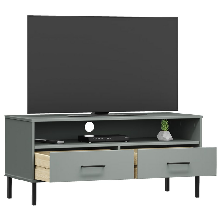 OSLO Grey Solid Wood Pine TV Cabinet with Metal Legs - Modern & Sturdy Media Unit for Elegant Living Spaces - Premium  from Home Treasures - Just £70.99! Shop now at Home Treasures