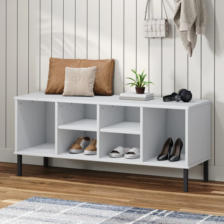 OSLO Solid Wood Shoe Rack with Sturdy Metal Legs, 6 Compartments, White – 106x35x45 cm - Premium  from Home Treasures - Just £56.99! Shop now at Home Treasures