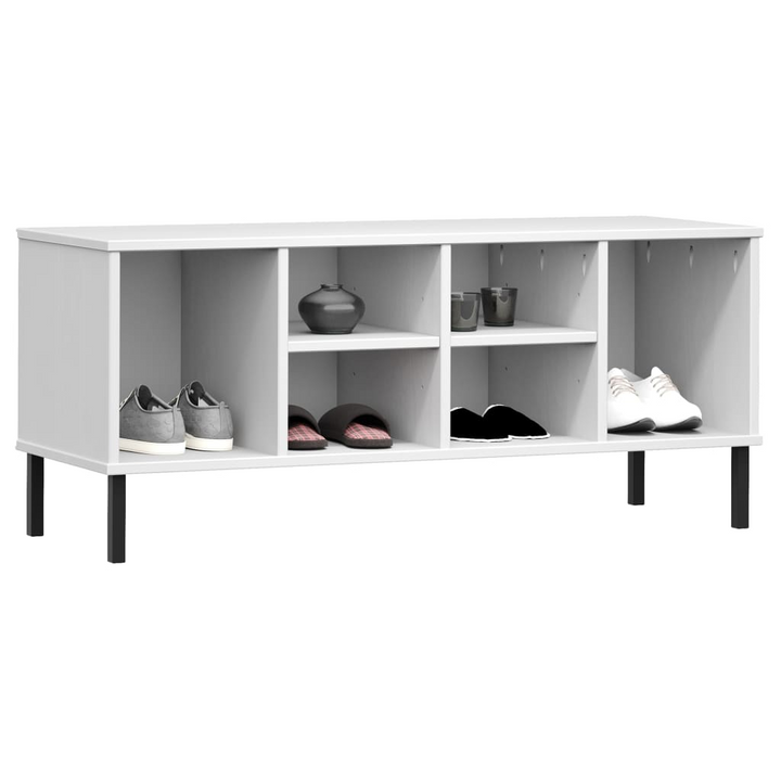 OSLO Solid Wood Shoe Rack with Sturdy Metal Legs, 6 Compartments, White – 106x35x45 cm - Premium  from Home Treasures - Just £56.99! Shop now at Home Treasures