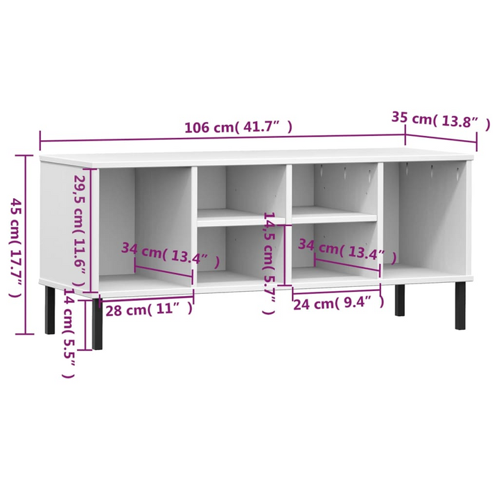 OSLO Solid Wood Shoe Rack with Sturdy Metal Legs, 6 Compartments, White – 106x35x45 cm - Premium  from Home Treasures - Just £56.99! Shop now at Home Treasures