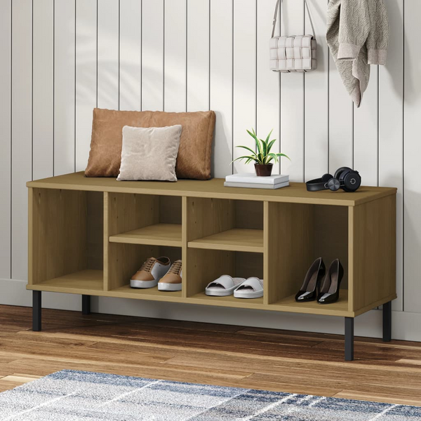 OSLO Solid Wood Shoe Rack with Metal Legs - Rustic Brown, 6 Spacious Compartments, 106x35x45 cm - Premium  from Home Treasures - Just £55.99! Shop now at Home Treasures