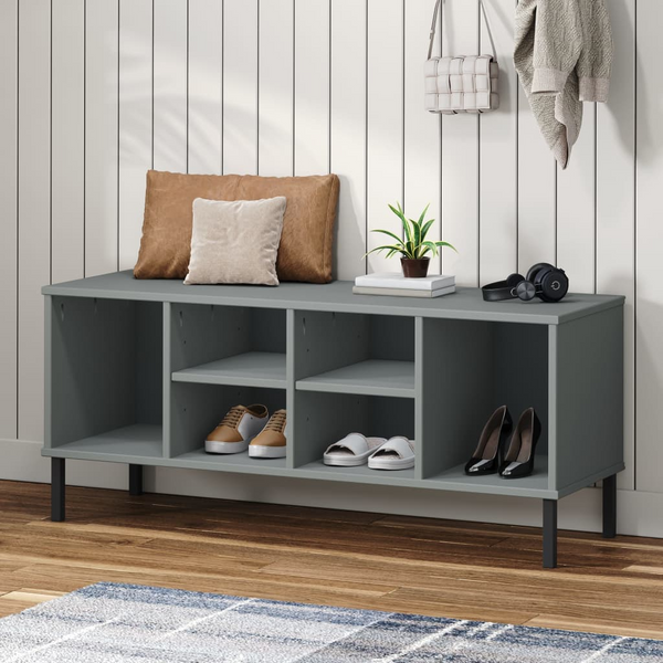 OSLO Grey Shoe Rack with Metal Legs | Solid Wood | Elegant & Functional | 106x35x45 cm - Premium  from Home Treasures - Just £56.99! Shop now at Home Treasures