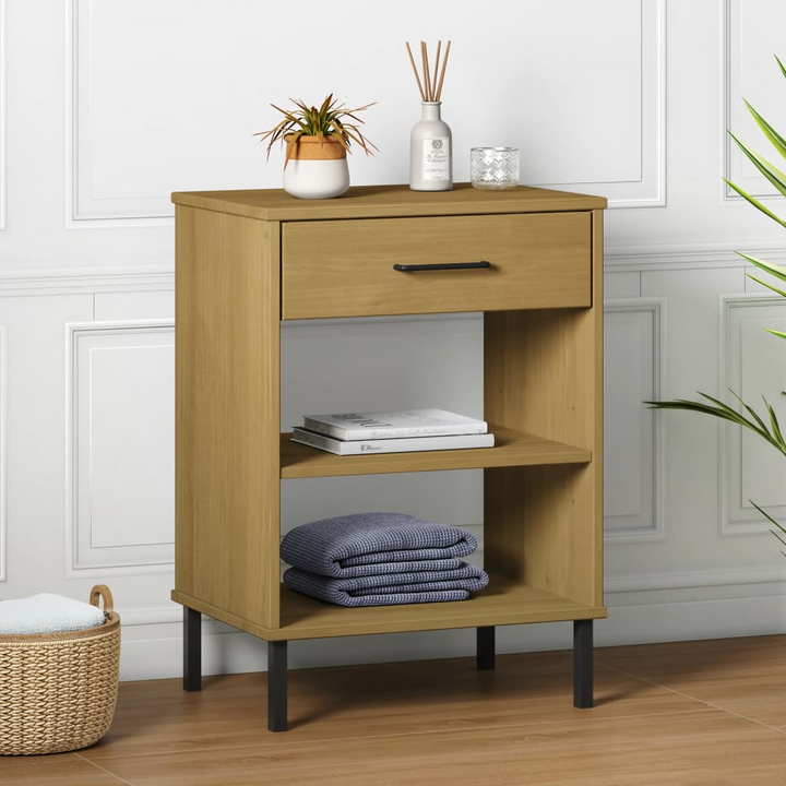 OSLO Console Cabinet - Brown Solid Pine Wood with Metal Legs - Industrial Style Storage Solution - Premium  from Home Treasures - Just £43.99! Shop now at Home Treasures