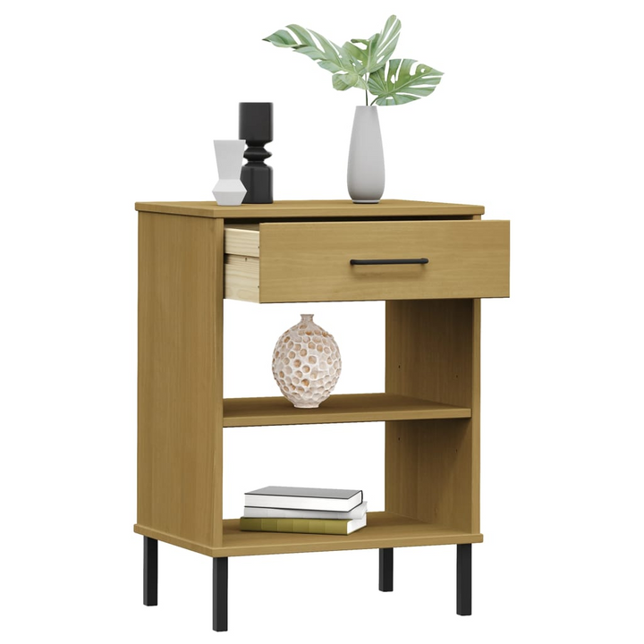 OSLO Console Cabinet - Brown Solid Pine Wood with Metal Legs - Industrial Style Storage Solution - Premium  from Home Treasures - Just £43.99! Shop now at Home Treasures