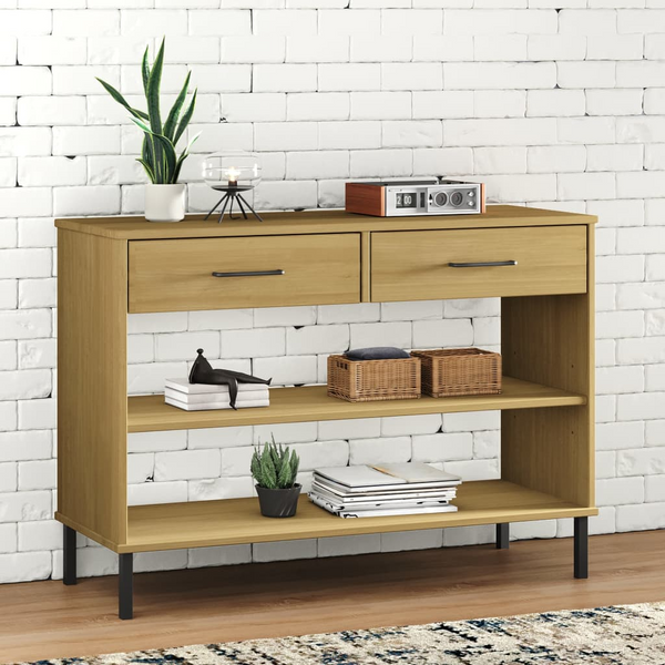 OSLO Console Cabinet with Metal Legs - Brown Solid Pine Wood - Stylish & Sturdy Storage Solution - Premium  from Home Treasures - Just £70.99! Shop now at Home Treasures