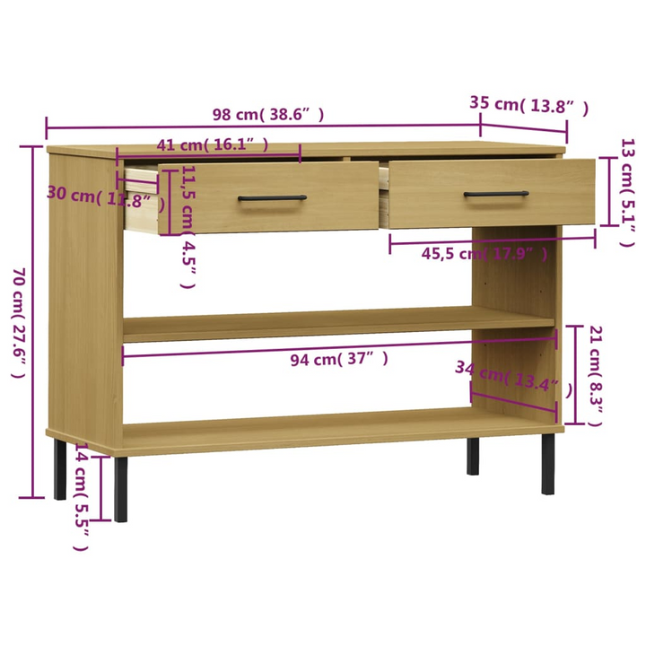 OSLO Console Cabinet with Metal Legs - Brown Solid Pine Wood - Stylish & Sturdy Storage Solution - Premium  from Home Treasures - Just £70.99! Shop now at Home Treasures