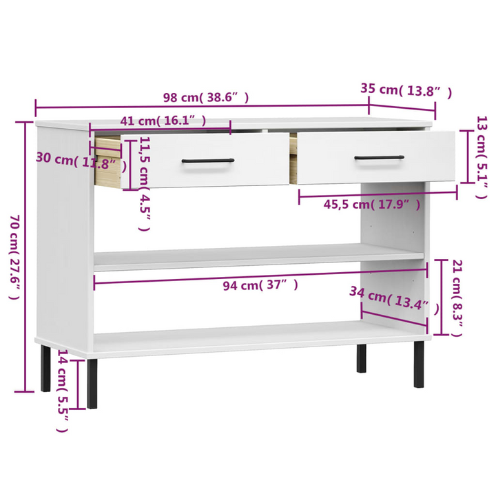 OSLO Console Cabinet - White Solid Pine Wood with Metal Legs | Modern Home Decor Storage Solution - Premium  from Home Treasures - Just £104.99! Shop now at Home Treasures