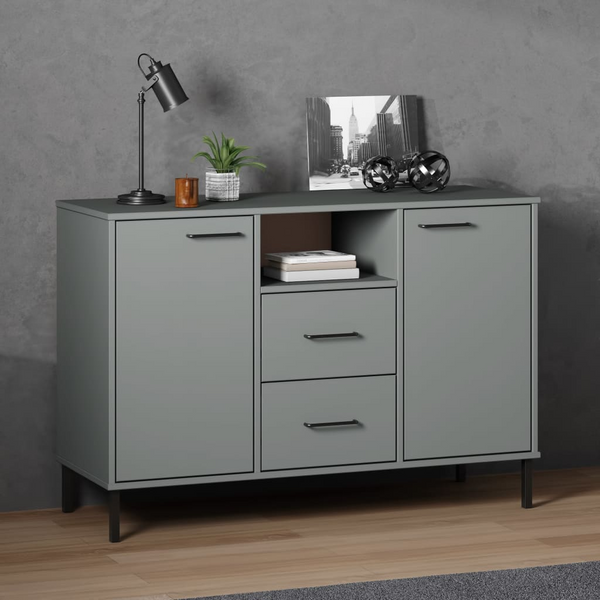 OSLO Sideboard with Metal Legs - Grey Solid Wood Storage Cabinet, 113x40x77 cm - Industrial Design & Ample Storage - Premium  from Home Treasures - Just £115.99! Shop now at Home Treasures