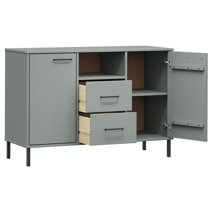 OSLO Sideboard with Metal Legs - Grey Solid Wood Storage Cabinet, 113x40x77 cm - Industrial Design & Ample Storage - Premium  from Home Treasures - Just £115.99! Shop now at Home Treasures