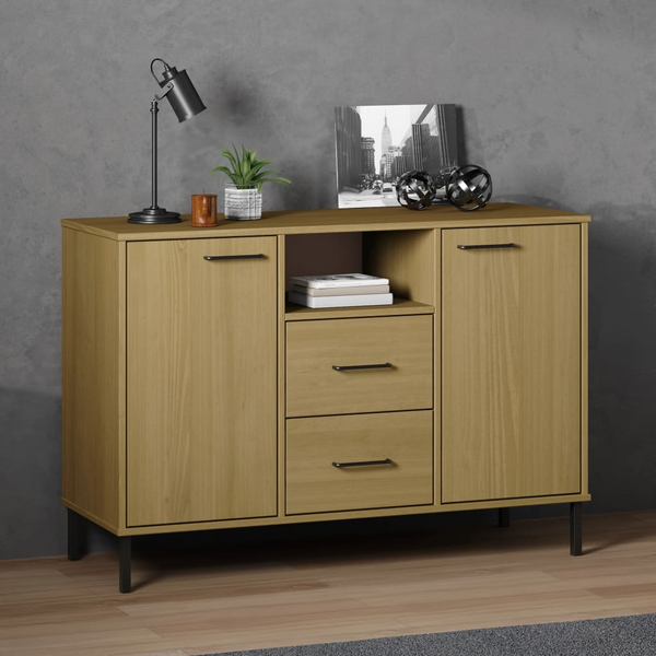 OSLO Industrial Sideboard with Metal Legs - Solid Wood, Ample Storage, 113x40x77 cm, Brown - Premium  from Home Treasures - Just £103.99! Shop now at Home Treasures