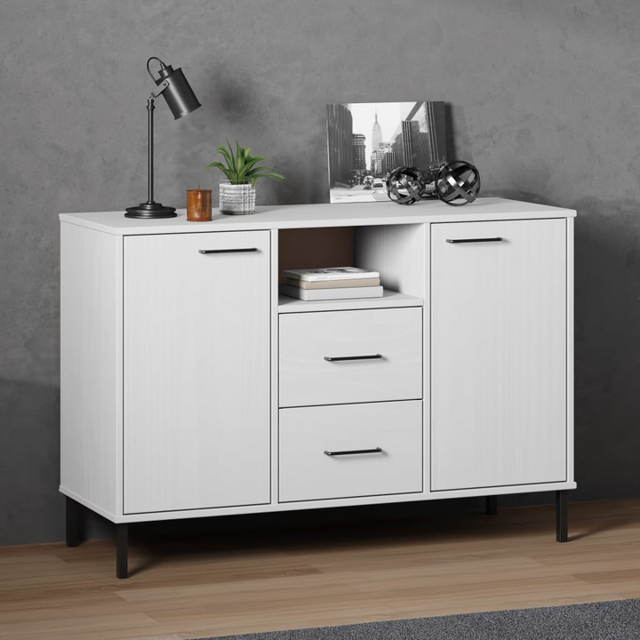 OSLO Solid Wood Sideboard with Metal Legs - White, 113x40x77 cm | Modern Industrial Storage Cabinet | Elegant Home Organizer - Premium  from Home Treasures - Just £115.99! Shop now at Home Treasures