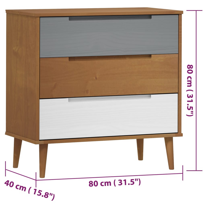 MOLDE Drawer Cabinet - 80x40x80 cm, Solid Pine Wood, Brown Finish | Stylish Scandinavian Design - Premium  from Home Treasures - Just £144.99! Shop now at Home Treasures