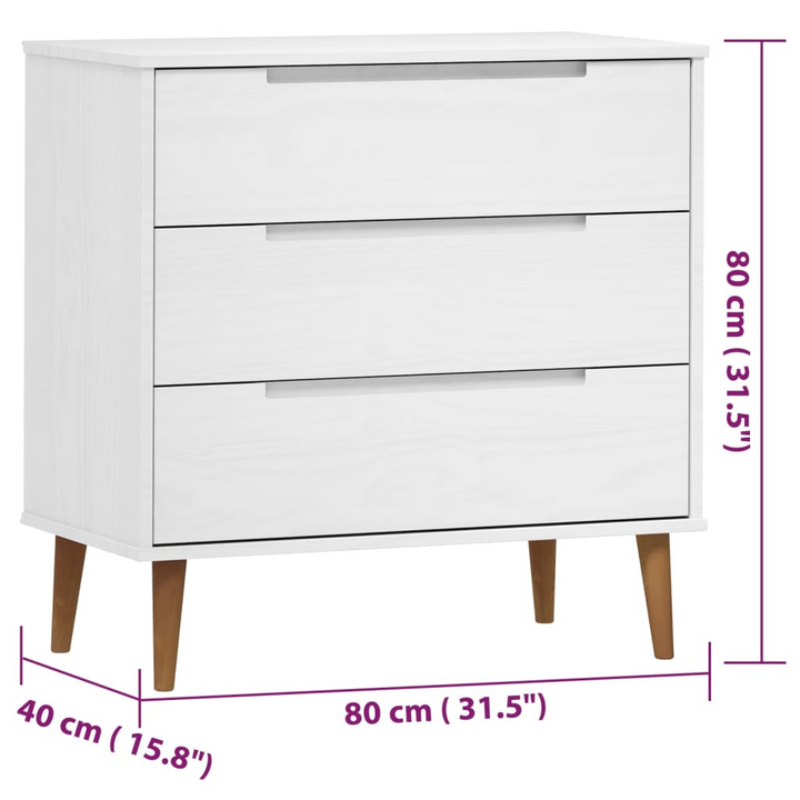 MOLDE Drawer Cabinet in White 80x40x80 cm | Solid Pine Wood Cabinet - Premium  from Home Treasures - Just £160.99! Shop now at Home Treasures