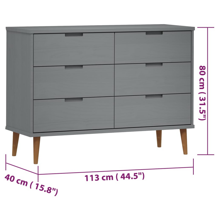 MOLDE Drawer Cabinet in Grey - Solid Pine Wood, Scandinavian Style Storage Unit | 113x40x80 cm - Premium  from Home Treasures - Just £225.99! Shop now at Home Treasures