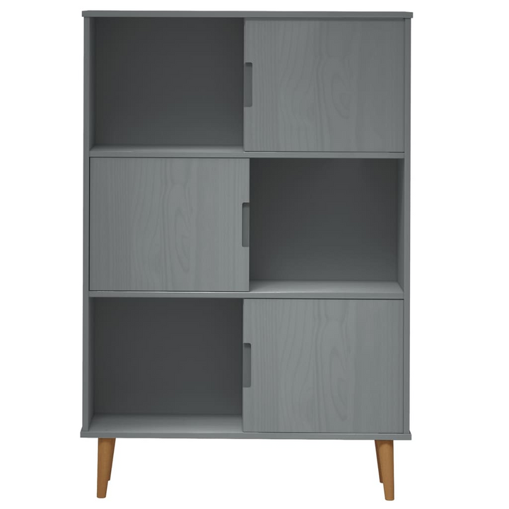 MOLDE Bookcase in Grey 90x35x133.5 cm - Solid Pine Wood, 6 Compartments, and 3 Doors for Stylish Storage - Premium  from Home Treasures - Just £95.99! Shop now at Home Treasures