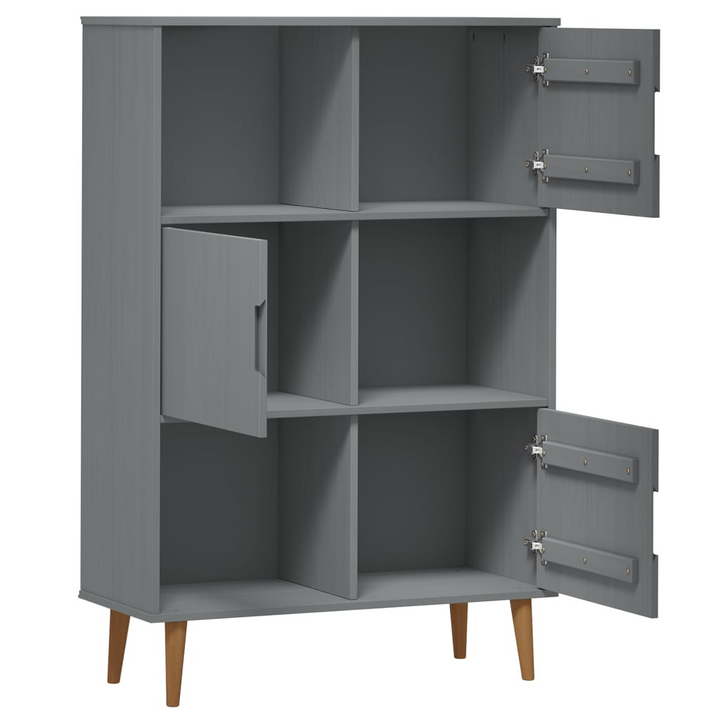 MOLDE Bookcase in Grey 90x35x133.5 cm - Solid Pine Wood, 6 Compartments, and 3 Doors for Stylish Storage - Premium  from Home Treasures - Just £95.99! Shop now at Home Treasures