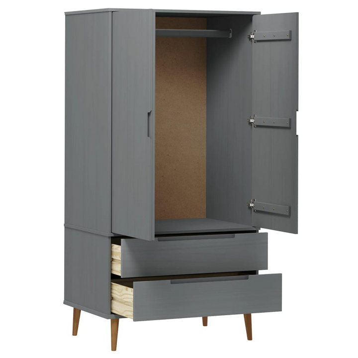 MOLDE Wardrobe in Grey - 90x55x175 cm | Solid Pine Wood | Ample Storage | Scandinavian Design - Premium  from Home Treasures - Just £348.99! Shop now at Home Treasures