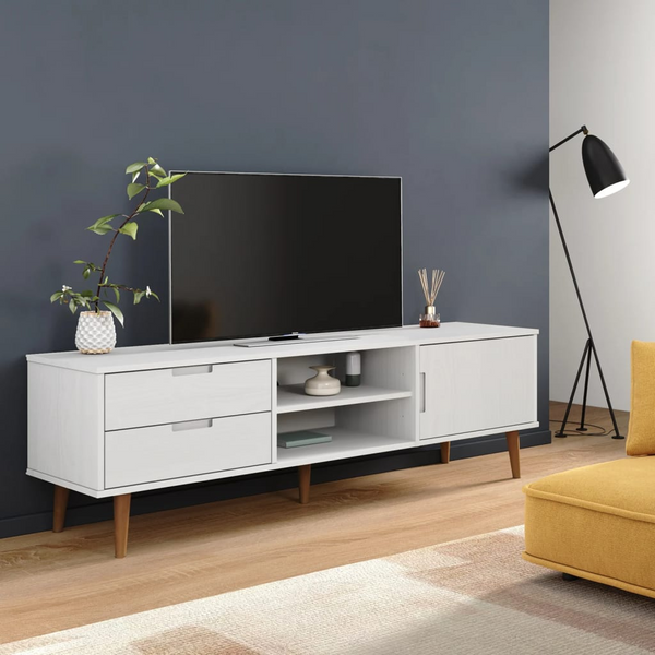 MOLDE TV Cabinet in White, 158x40x49 cm, Solid Pine Wood, Stylish & Practical Storage Solution - Premium  from Home Treasures - Just £171.99! Shop now at Home Treasures