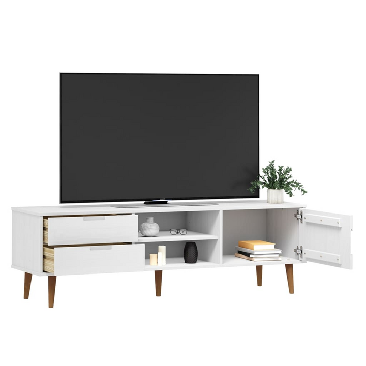 MOLDE TV Cabinet in White, 158x40x49 cm, Solid Pine Wood, Stylish & Practical Storage Solution - Premium  from Home Treasures - Just £171.99! Shop now at Home Treasures