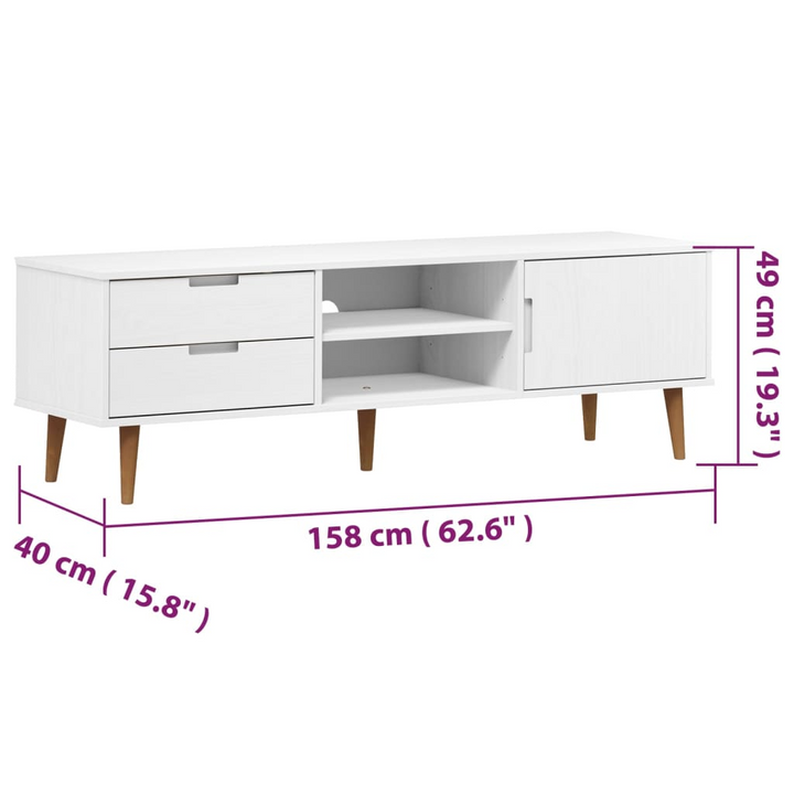 MOLDE TV Cabinet in White, 158x40x49 cm, Solid Pine Wood, Stylish & Practical Storage Solution - Premium  from Home Treasures - Just £171.99! Shop now at Home Treasures