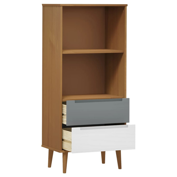 MOLDE Solid Wood Pine Bookcase - Elegant Brown, 60x35x133.5 cm, with 2 Drawers and 2 Shelving Compartments - Scandinavian Design - Premium  from Home Treasures - Just £69.99! Shop now at Home Treasures