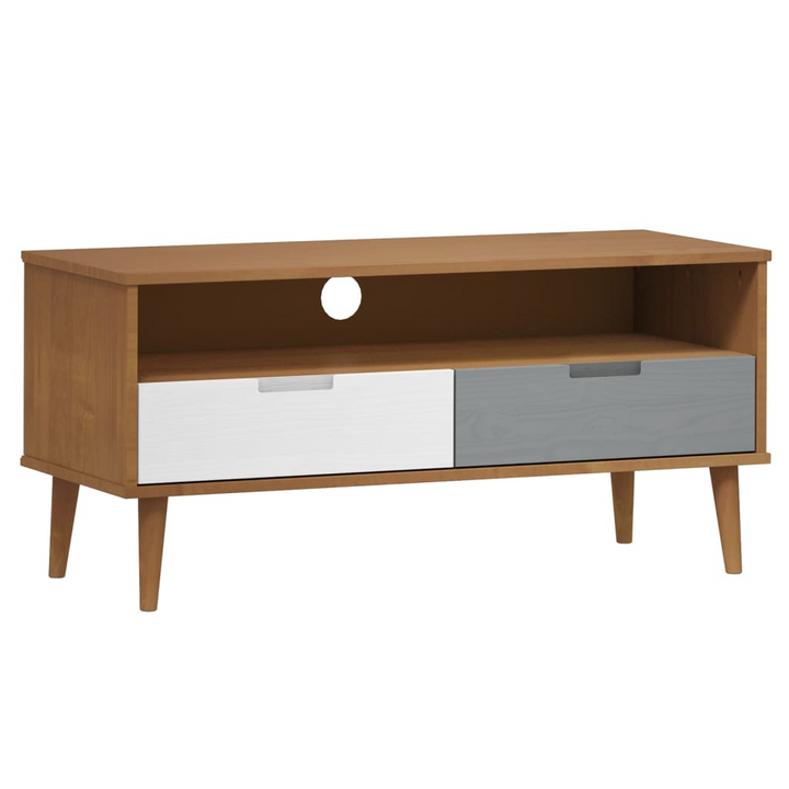 Stylish MOLDE TV Cabinet in Brown - Solid Pine Wood with UV Varnish Finish, 106x40x49 cm - Premium  from Home Treasures - Just £73.99! Shop now at Home Treasures