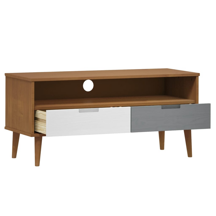 Stylish MOLDE TV Cabinet in Brown - Solid Pine Wood with UV Varnish Finish, 106x40x49 cm - Premium  from Home Treasures - Just £73.99! Shop now at Home Treasures