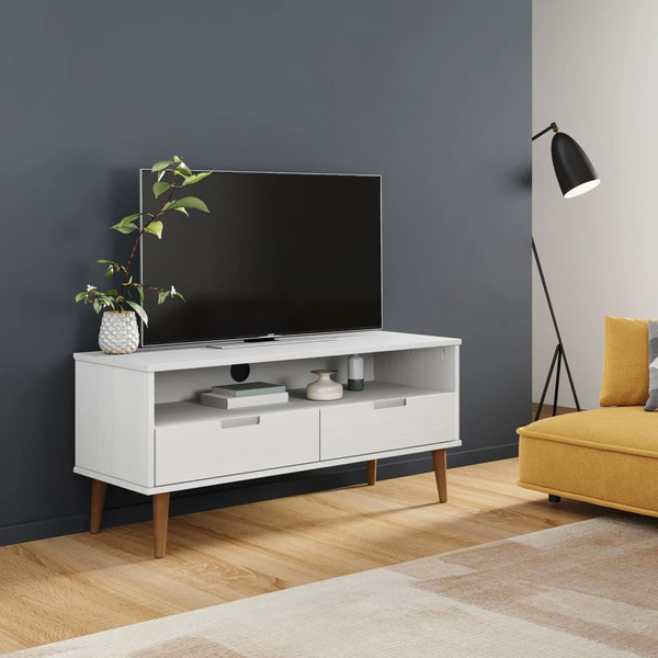 MOLDE TV Cabinet - White 106x40x49 cm - Solid Pine Wood with UV Varnish Finish - Stylish & Practical Storage Solution - Premium  from Home Treasures - Just £109.99! Shop now at Home Treasures