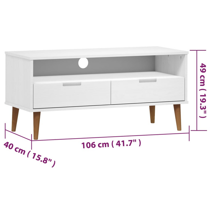 MOLDE TV Cabinet - White 106x40x49 cm - Solid Pine Wood with UV Varnish Finish - Stylish & Practical Storage Solution - Premium  from Home Treasures - Just £109.99! Shop now at Home Treasures