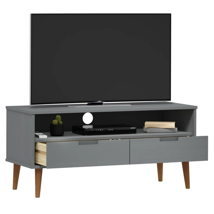 Elegant MOLDE TV Cabinet in Grey - Solid Pine Wood, 106x40x49 cm, UV Varnish Finish - Premium  from Home Treasures - Just £65.99! Shop now at Home Treasures