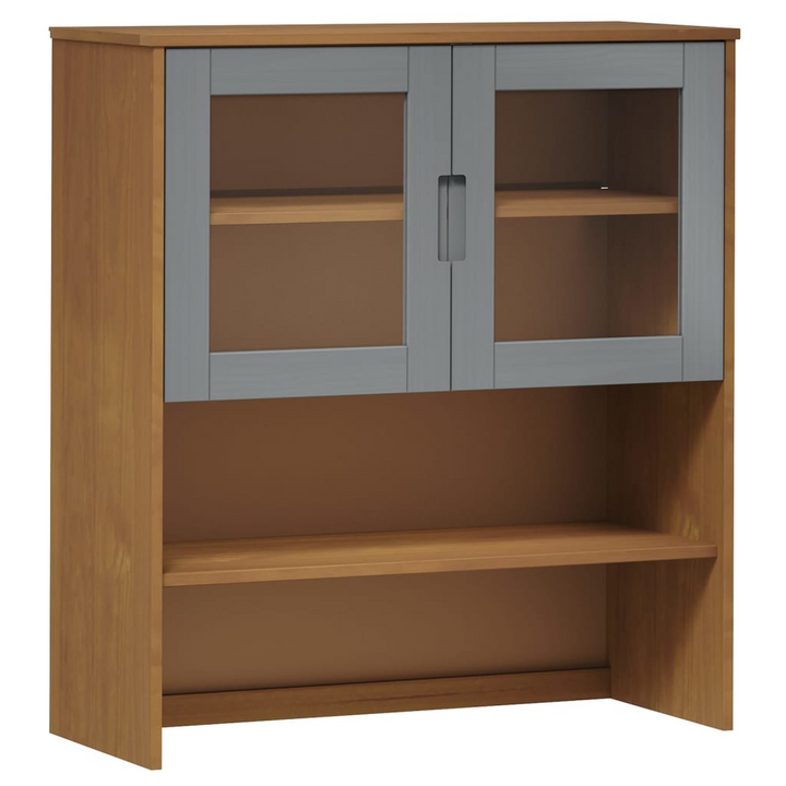 MOLDE Highboard Top in Brown - 90x35x100 cm - Solid Pine Wood with UV Varnish Finish and Tempered Glass Doors - Premium  from Home Treasures - Just £130.99! Shop now at Home Treasures