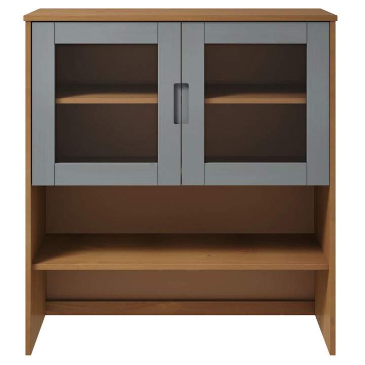 MOLDE Highboard Top in Brown - 90x35x100 cm - Solid Pine Wood with UV Varnish Finish and Tempered Glass Doors - Premium  from Home Treasures - Just £130.99! Shop now at Home Treasures