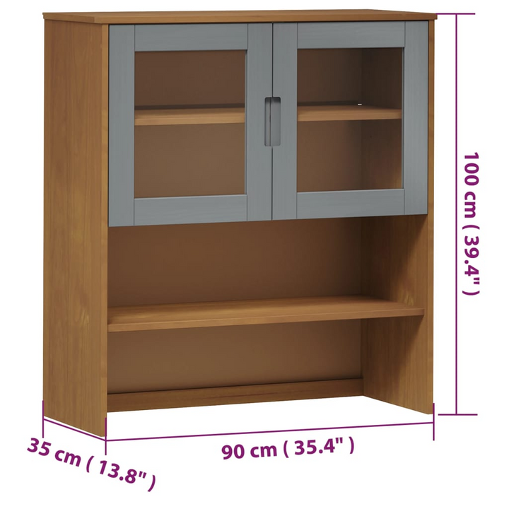 MOLDE Highboard Top in Brown - 90x35x100 cm - Solid Pine Wood with UV Varnish Finish and Tempered Glass Doors - Premium  from Home Treasures - Just £130.99! Shop now at Home Treasures