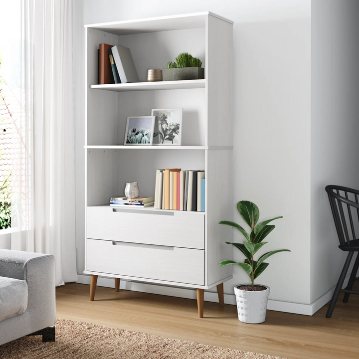 MOLDE Wooden Bookcase in White 85x35x170.5 cm - Solid Pine Wood, UV Varnish Finish, Ample Storage Space - Premium  from Home Treasures - Just £208.99! Shop now at Home Treasures