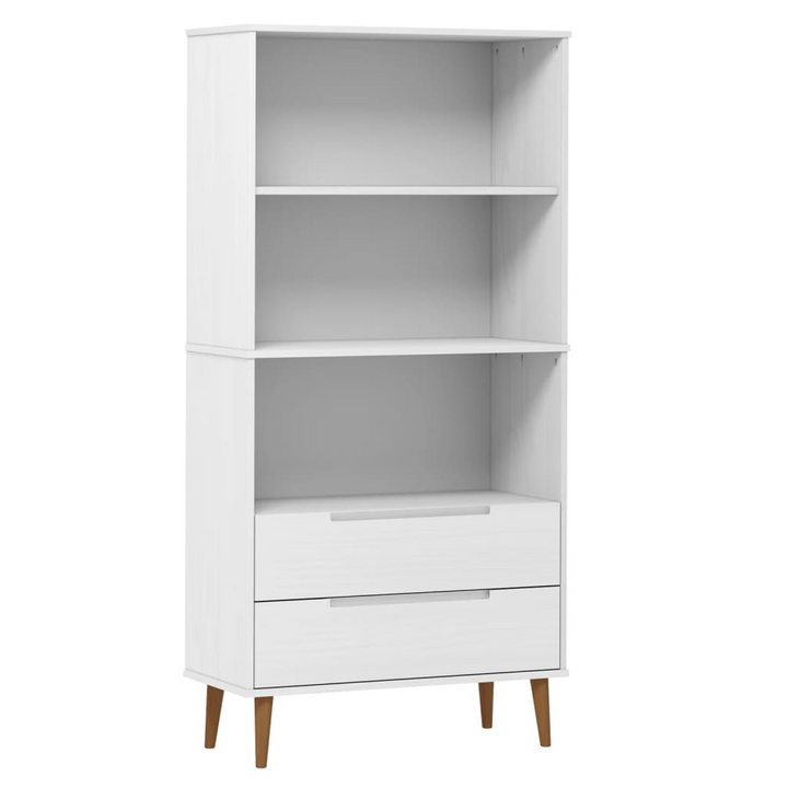 MOLDE Wooden Bookcase in White 85x35x170.5 cm - Solid Pine Wood, UV Varnish Finish, Ample Storage Space - Premium  from Home Treasures - Just £208.99! Shop now at Home Treasures