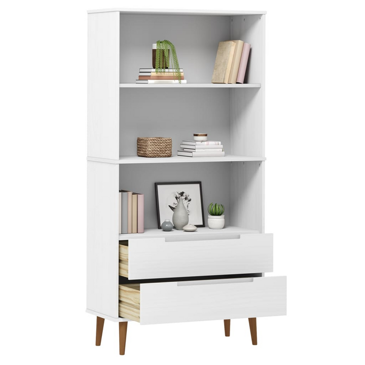 MOLDE Wooden Bookcase in White 85x35x170.5 cm - Solid Pine Wood, UV Varnish Finish, Ample Storage Space - Premium  from Home Treasures - Just £208.99! Shop now at Home Treasures