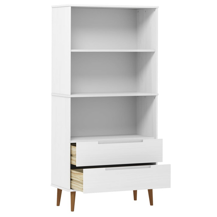 MOLDE Wooden Bookcase in White 85x35x170.5 cm - Solid Pine Wood, UV Varnish Finish, Ample Storage Space - Premium  from Home Treasures - Just £208.99! Shop now at Home Treasures