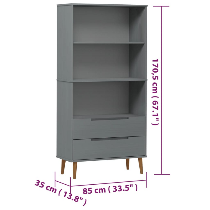 MOLDE Grey Bookcase 85x35x170.5 cm | Solid Pine Wood - Scandinavian Design, Ample Storage Space - Premium  from Home Treasures - Just £209.99! Shop now at Home Treasures