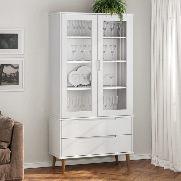 MOLDE Vitrine Cabinet in White – 90x35x175 cm, Solid Pine Wood with UV Varnish Finish - Premium  from Home Treasures - Just £340.99! Shop now at Home Treasures