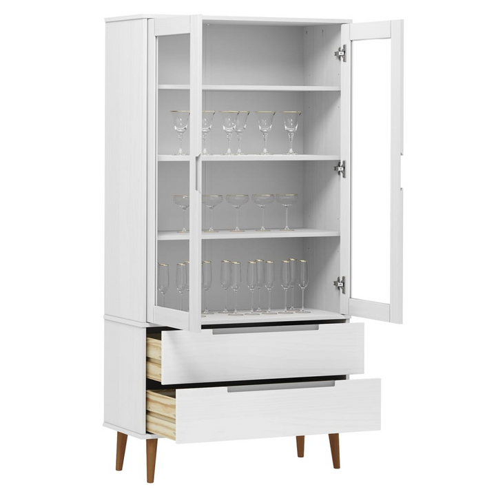 MOLDE Vitrine Cabinet in White – 90x35x175 cm, Solid Pine Wood with UV Varnish Finish - Premium  from Home Treasures - Just £340.99! Shop now at Home Treasures